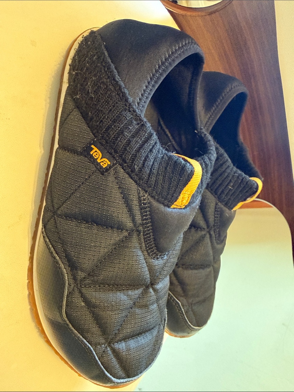 Teva Black Quilted Slip-On Shoes with Yellow Accents